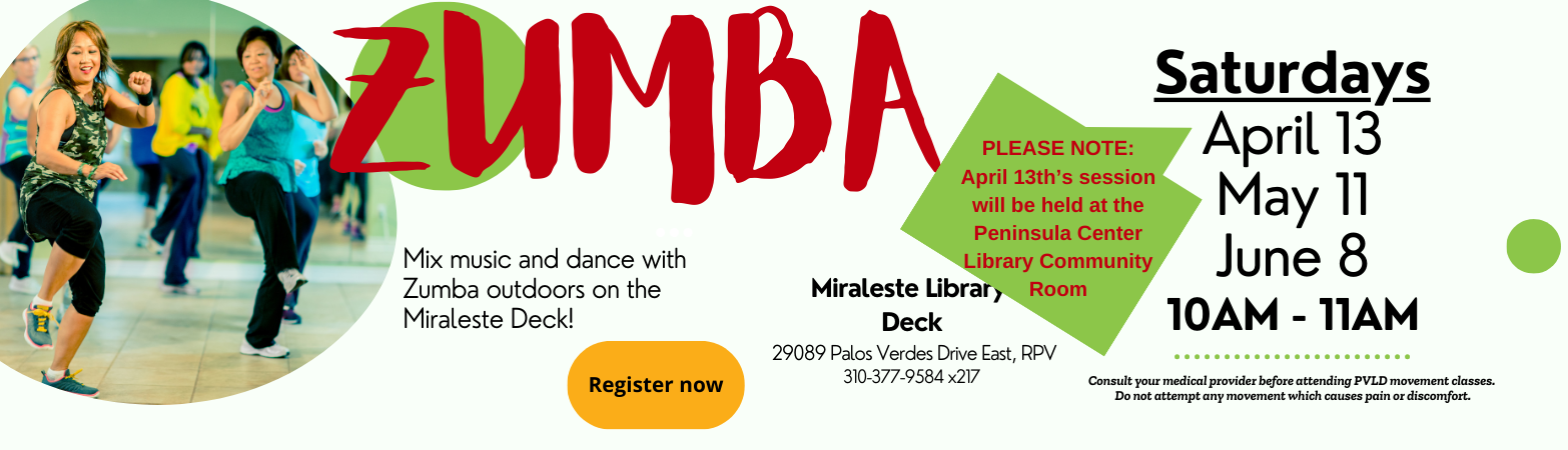 Zumba Saturday, April 13, 2024  10:00 AM - 11:00 AM Peninsula Center Library Community Room