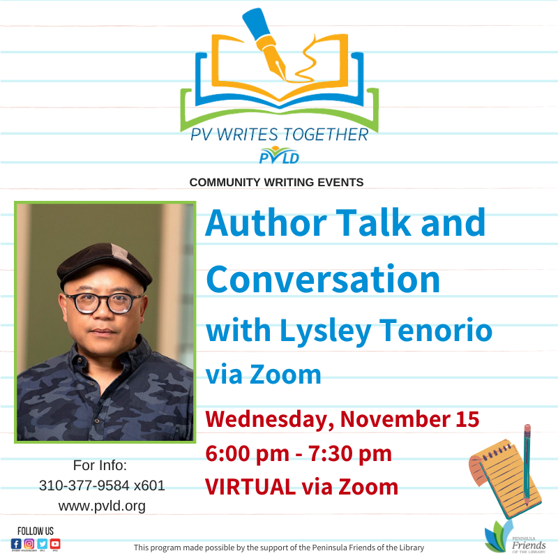 Virtual - Author Talk and Conversation with Lysley Tenorio Wednesday, November 15, 2023 6 PM - 7:30 PM
