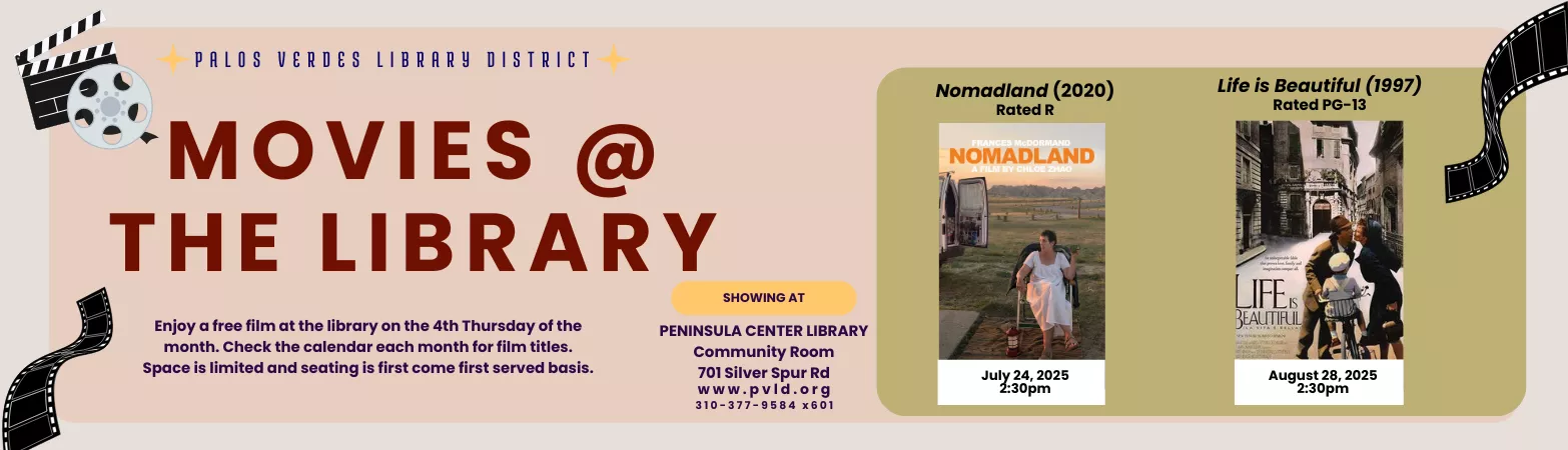 Movies @ the Library every fourth Thursday of the month 2:30 PM - 4:30 PM Peninsula Center Library Community Room